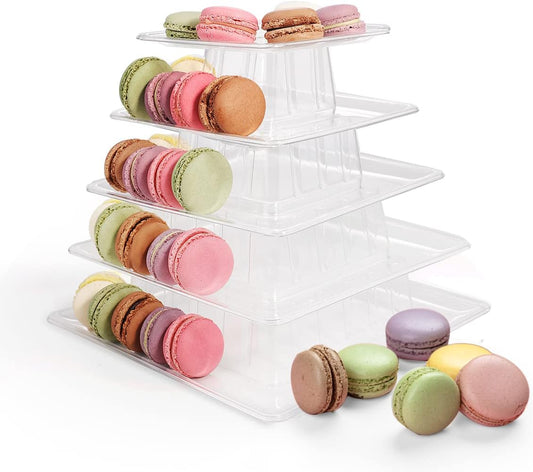 5 Tiers Square Macaron Tower Stand Cake Display Rack Cupcake Stand Desserts Display for Wedding Birthday Party Decor