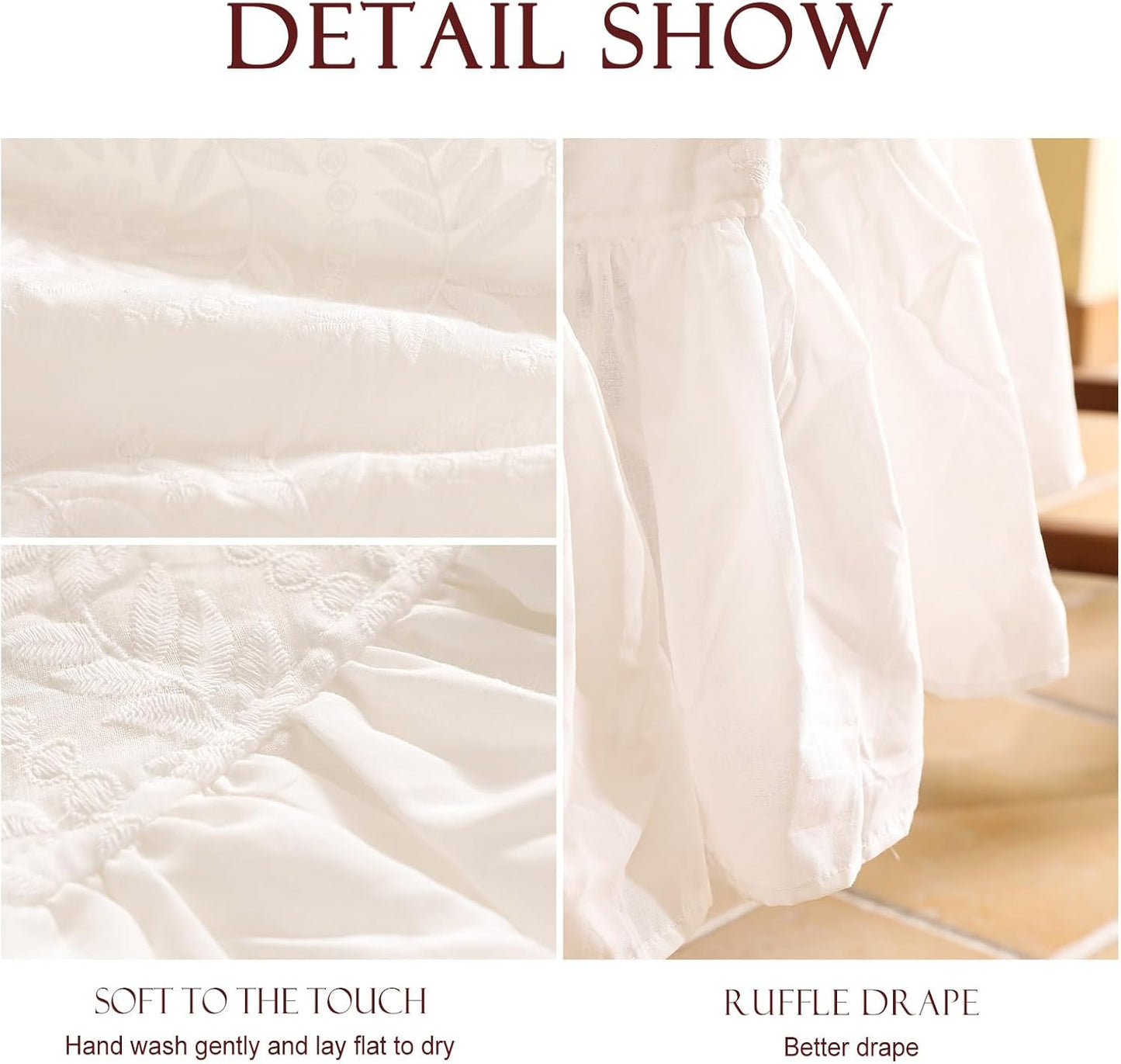 patdrea Vintage Ruffle Tablecloth for Round Tables,Farmhouse Embroidered Cotton White Lace Table Cloth Cover Decor for Dining Room Wedding Banquet Thanksgiving Christmas,Dimaeter 51"