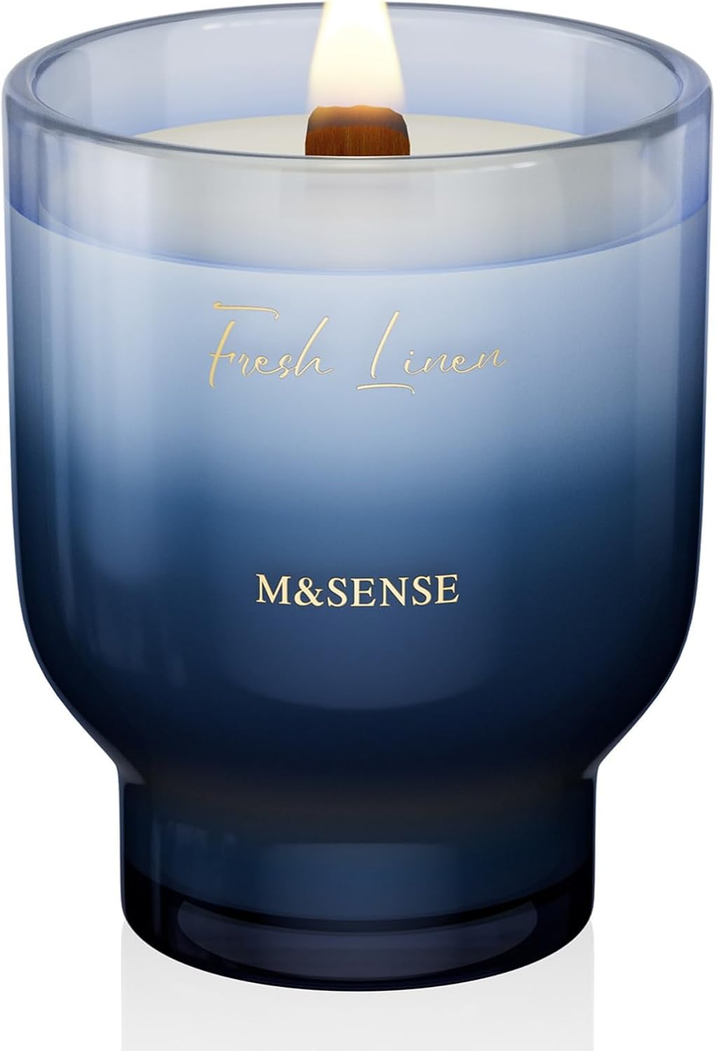M&SENSE 16.6oz Natural Soy Large Jar Candle with Wooden Wick | Fresh Linen Scent | 95-Hour Burn & Long-Lasting Burn | Housewarming Gift for Men and Women