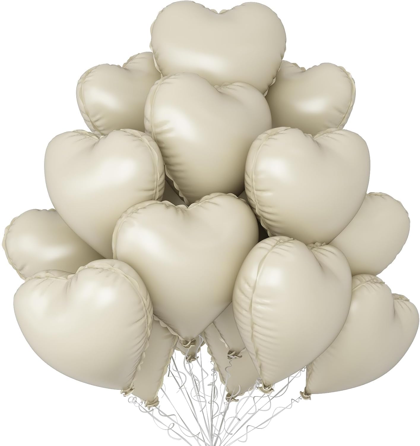 Cream Heart Balloons,12Pcs 18 Inch Beige Foil Love Heart Shaped Neutral Balloons for Bridal Princess Engagement Party Boho Wedding Gender Reveal Anniversary Birthday Valentines Day Decorations