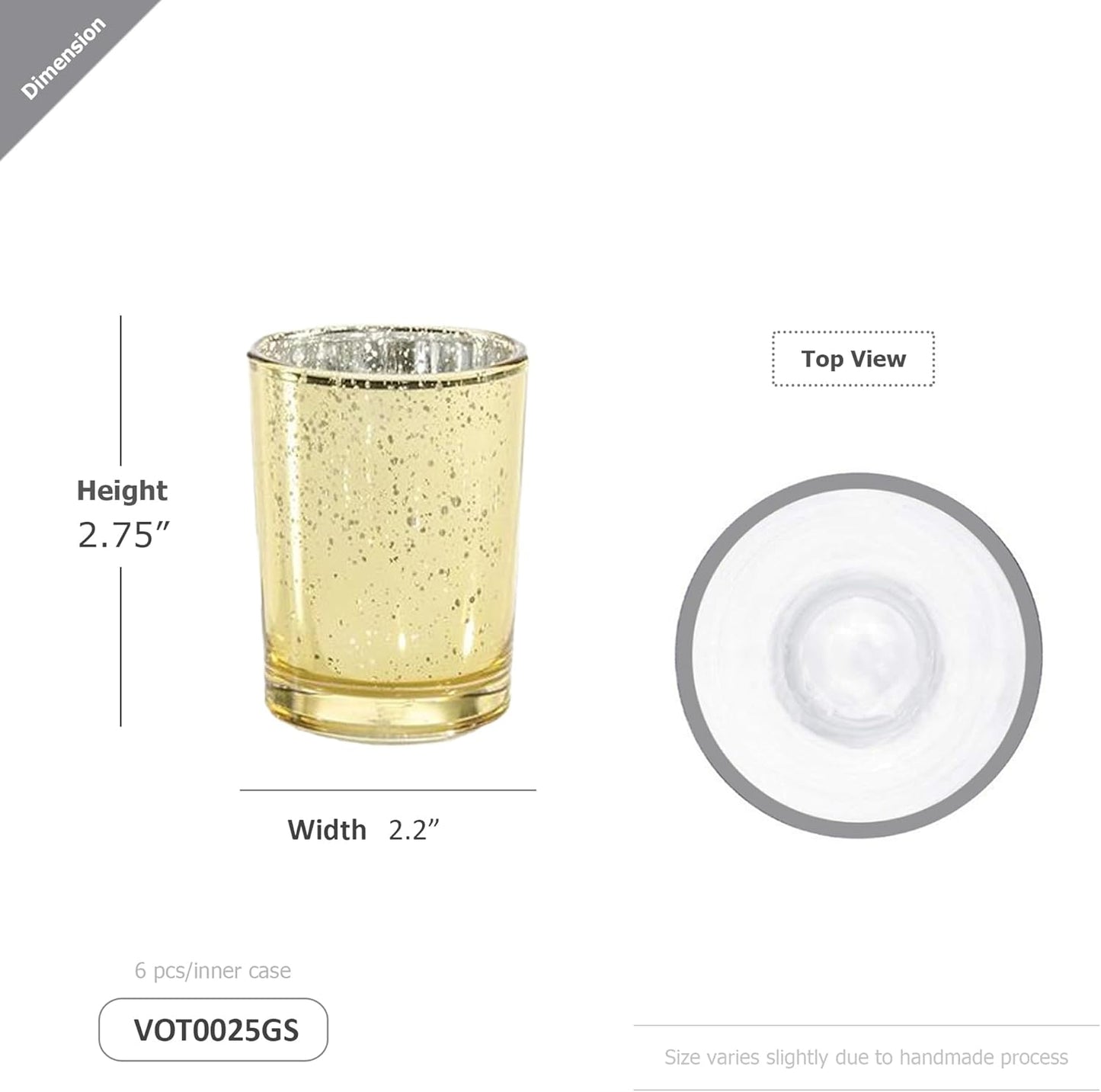 WGV Gold Speckled Tea Light Votive Candle Holder 2.2x2.75, Small Tiny Utility Cylinder Mercury Glass Vase, Home Accent Decor, 6 Pieces