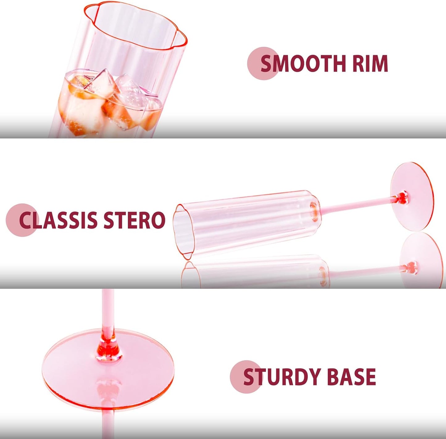 Ciaell 24 Pack Pink Plastic Champagne Flutes - 6 Oz Flower Wavy Champagne Glasses - Heavy Duty Vintage Disposable Glassware for Party & Anniversary & Wedding