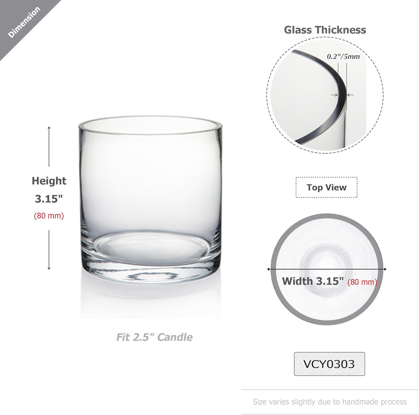 WGV Tea Light Votive Candle Holder 3x3, Clear Tiny Cylinder Glass Vase, Small Planter Terrarium for Home Accent Decor, 6 Pieces