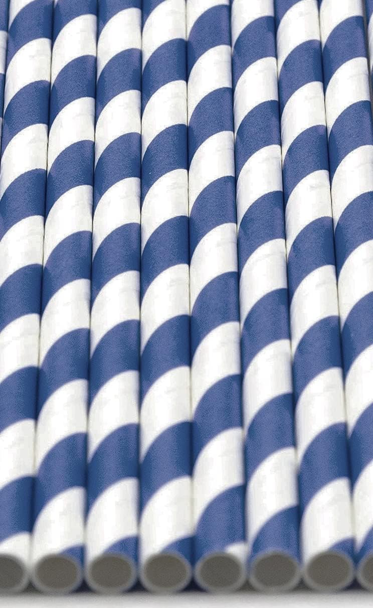 Pack of 900 Navy Blue Swirls Biodegradable 4-Ply Paper Drinking Straws (Compostable, Non-toxic, BPA-free)