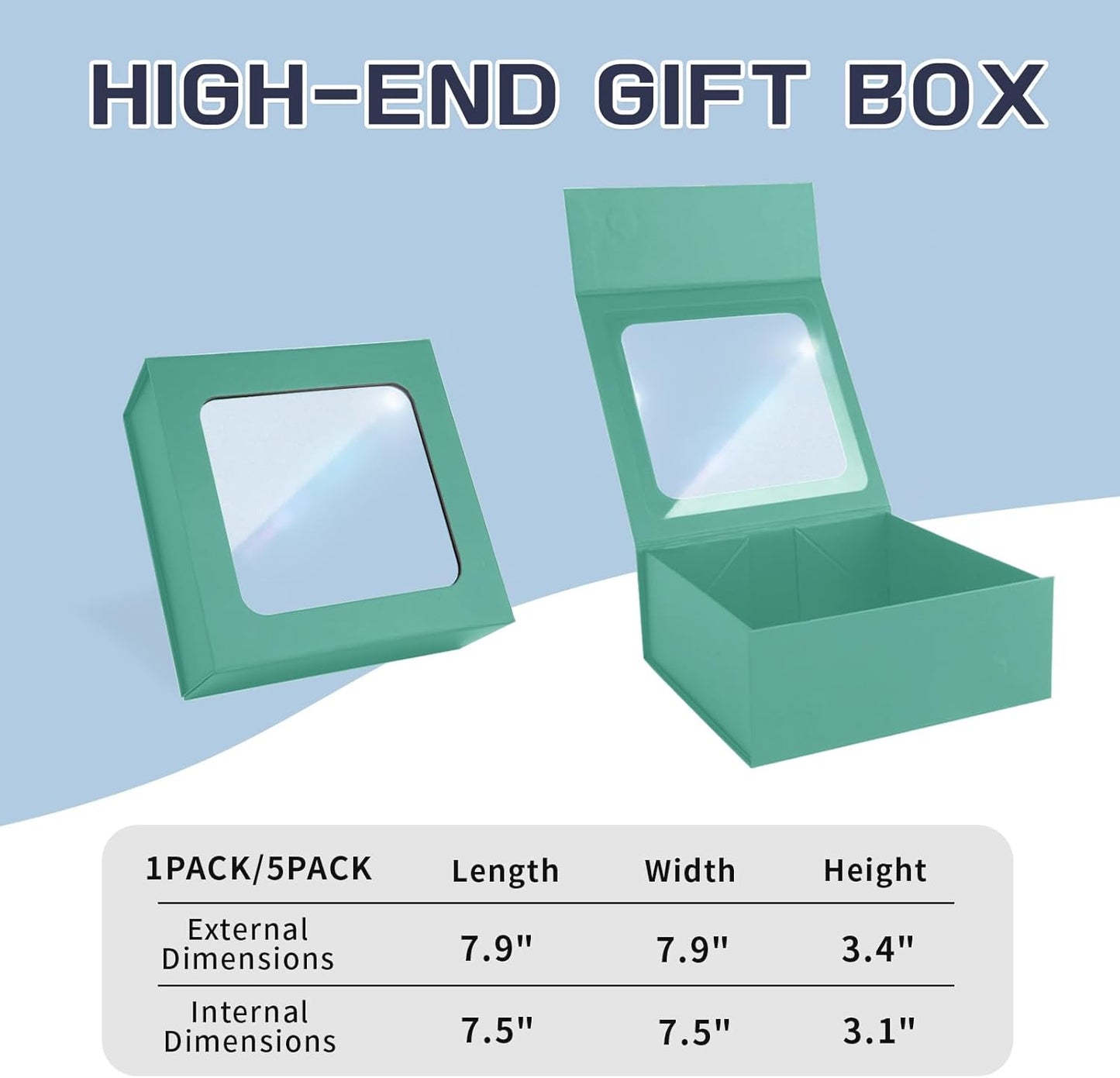 Light Green Gift Box with Window,7.5"x7.5"x3.1" Bridesmaid Boxe for Gifts Giving,Birthday Gift Boxes with Magnetic,Closure Lid Gifts Boxes for Presents,Cute Box,Luxury for Gift Packaging