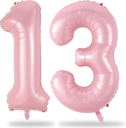 Big 13th Birthday Balloons, 40 Inch Pastel Pink Number 1 & 3 Helium Foil Balloons for 13 Year Old Birthday Decor, Self Inflating Mylar 31st Birthday Balloons for Girls Anniversary Party Decorations