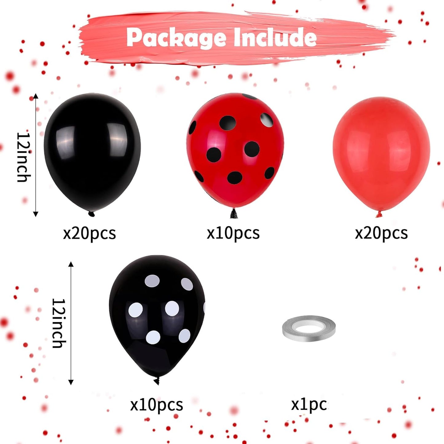 Ladybug Balloons, Red Black Polka Dots Balloons Matte Black and Red Balloon Black and White Polka Dot Latex Balloon for Kids Adults Ladybug Birthday Jungle Party Wedding Baby Shower Graduation
