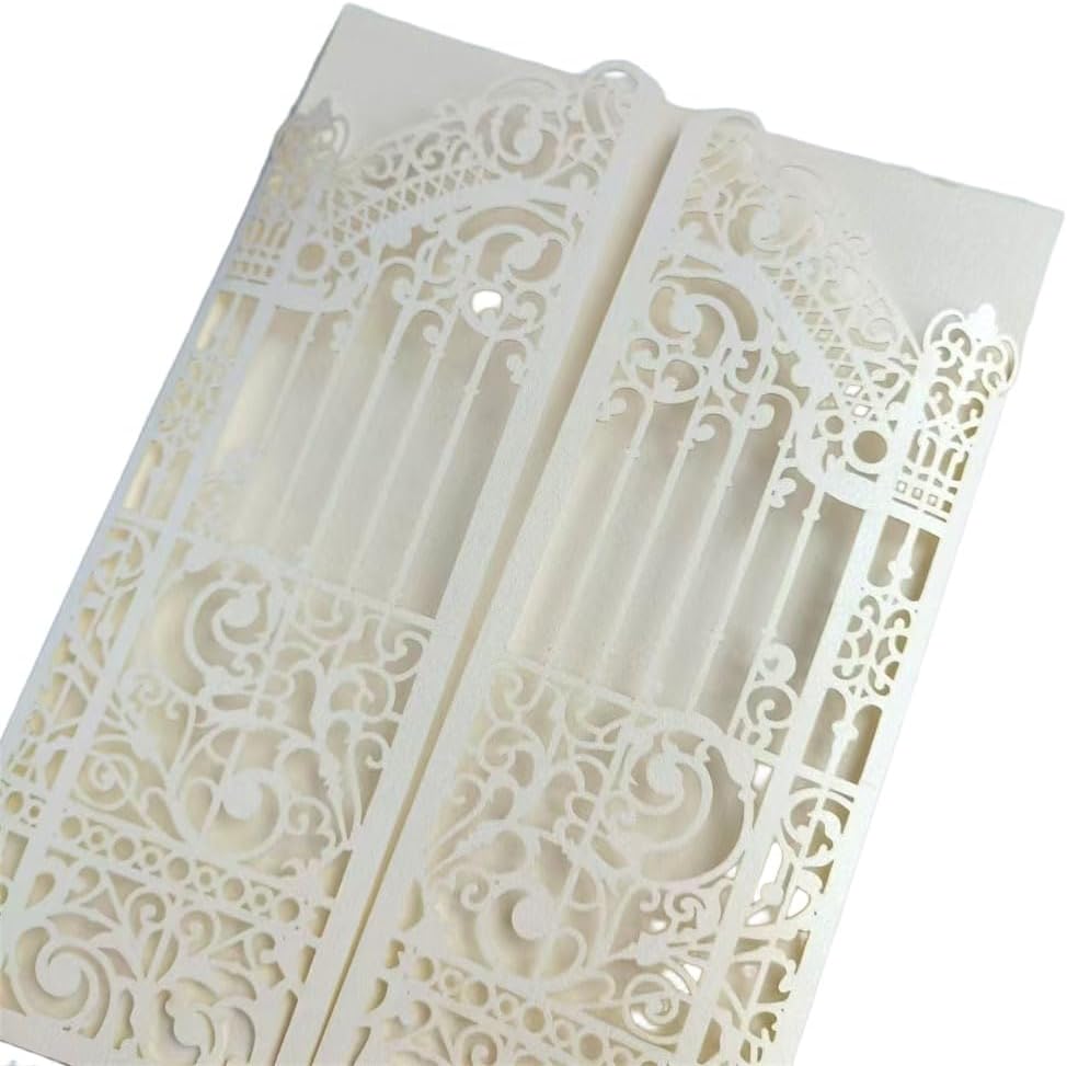 MillaSaw Pearl Ivory Laser Cut Wedding Invitation Card Fence Design For Wedding Engagement Birthday Party 25 Sets (IVORY PEARL PAPER, 4.9"x7.1")