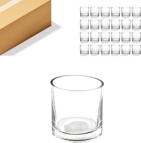 WGV Tea Light Votive Candle Holder 3x3, Clear Tiny Cylinder Glass Vase, Small Planter Terrarium for Home Accent Decor, 24 Pieces