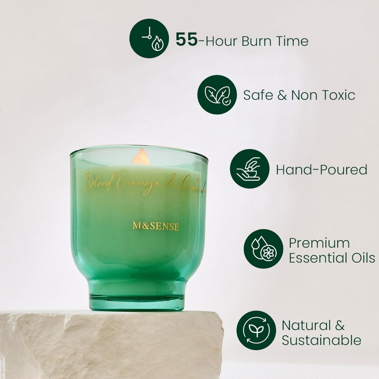 M&SENSE 9.88oz Natural Soy Wax Jar Candle with Wooden Wick | Blood Orange & Cedarwood Scent | 55-Hour Burn & Long-Lasting Burn | Housewarming Gift for Men and Women