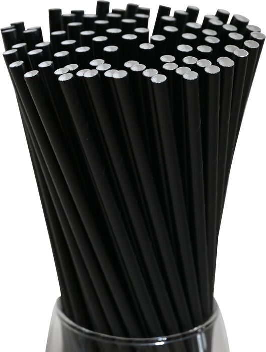 Black Disposable Drinking Straws - Biodegradable Cocktail Paper Straws for Party, Restaurants, Weddings, 7.75"x0.24", 100 Bulk