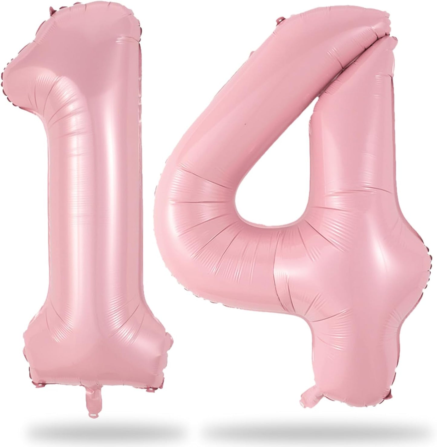 Large Pastel Pink 14 Balloon Number Set, Foil Number 1 & 4, 40 Inch Mylar Self Inflating Light Pink 14 Balloons for Girls 14th Birthday Party Decor