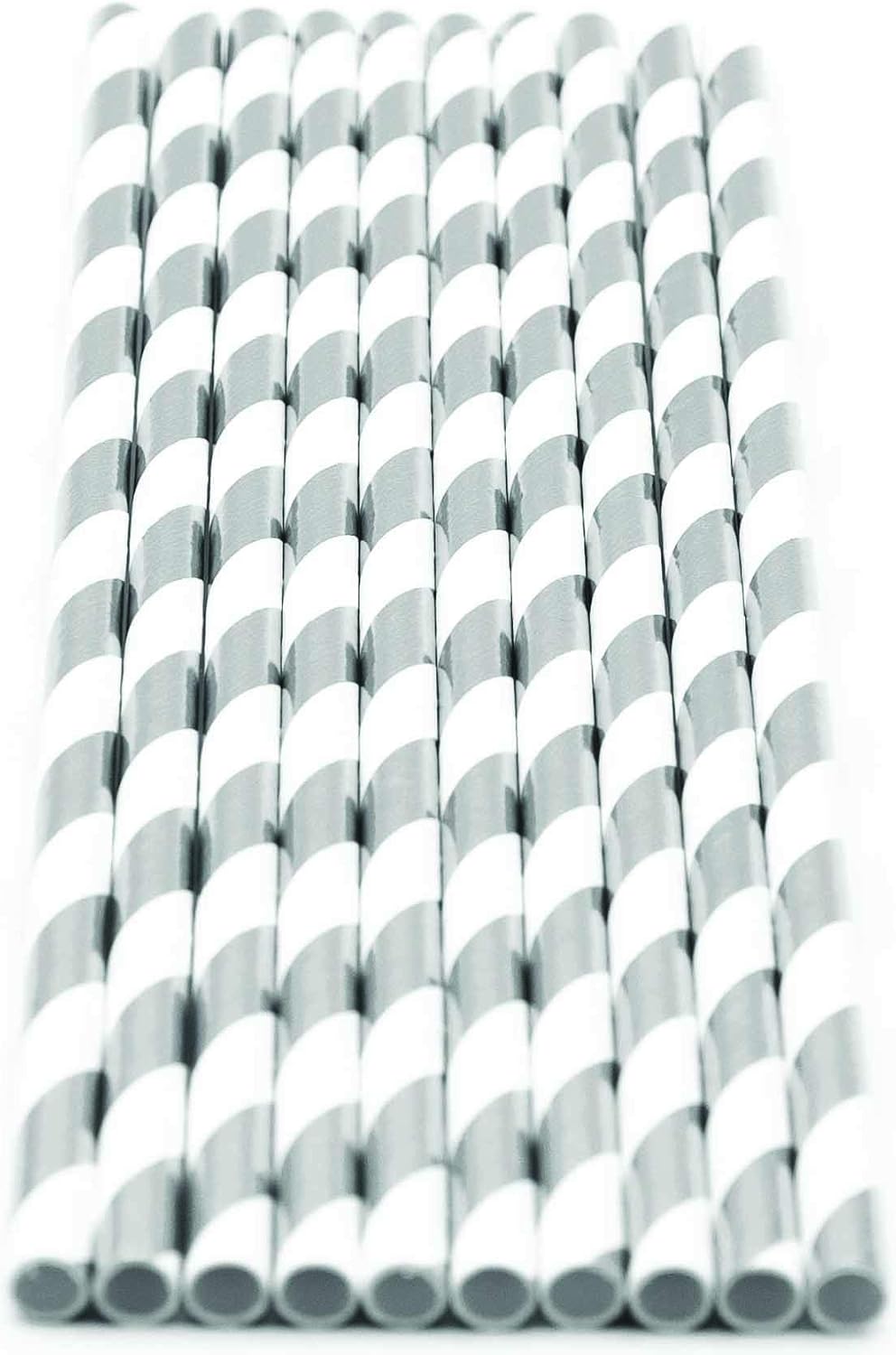 Pack of 300 Silver Foil Swirls Biodegradable 4-Ply Paper Drinking Straws (Compostable, Non-toxic, BPA-free)