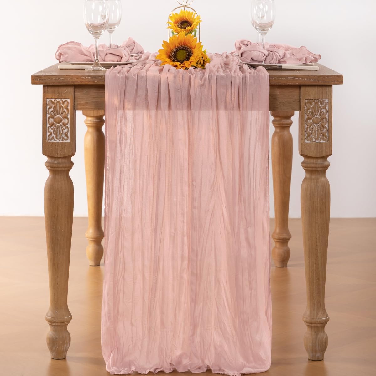 Pink Cheesecloth Table Runner 10 Pack Fall Table Runners Boho Gauze 120 Inches Light Pink Cheese Cloth Fall Table Decorations for Thanksgiving Wedding Bridal Girl Baby Shower Sweet 16 Party