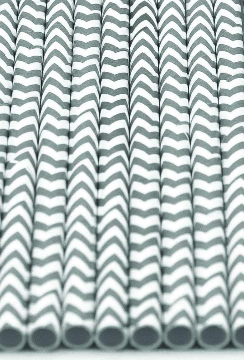 Pack of 150 Gray Chevron Biodegradable 4-Ply Paper Drinking Straws (Compostable, Non-toxic, BPA-free)