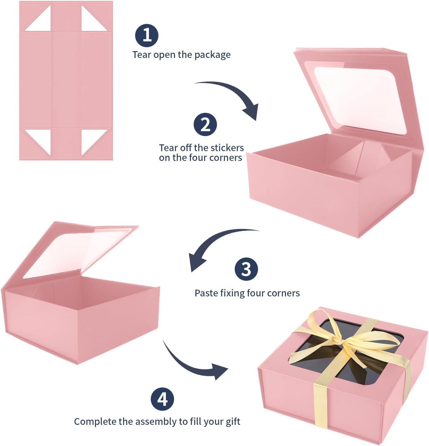 TIACABO Pink Gift Box with Window,7.5"x7.5"x3.1" Bridesmaid Boxe for Gifts Giving,Birthday Gift Boxes with Magnetic,Closure Lid Gifts Boxes for Presents,Cute Box,Luxury for Gift Packaging