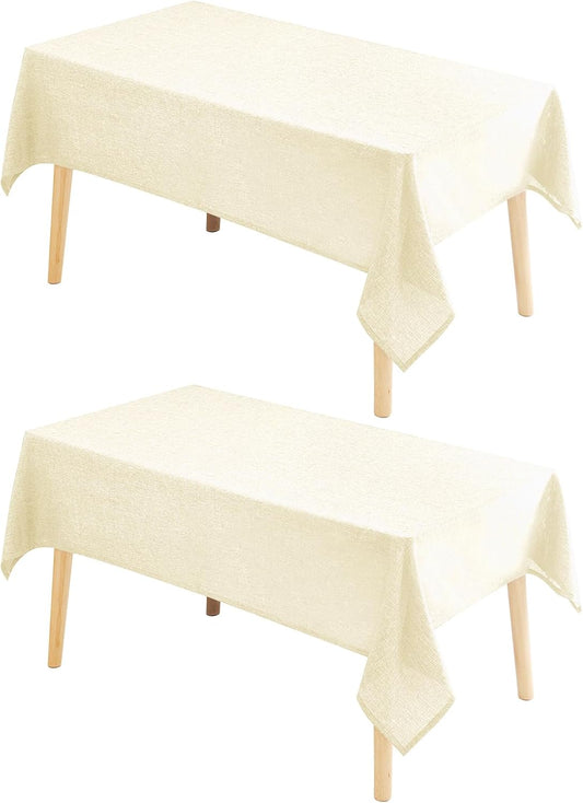 Hiasan 2 Pack Faux Linen Rectangle Tablecloth - Wrinkle and Stain Resistant Washable Table Cloth for Kitchen Dining Room Holiday Table Cover for Party Dinner, Champagne, 54 x 80 Inch