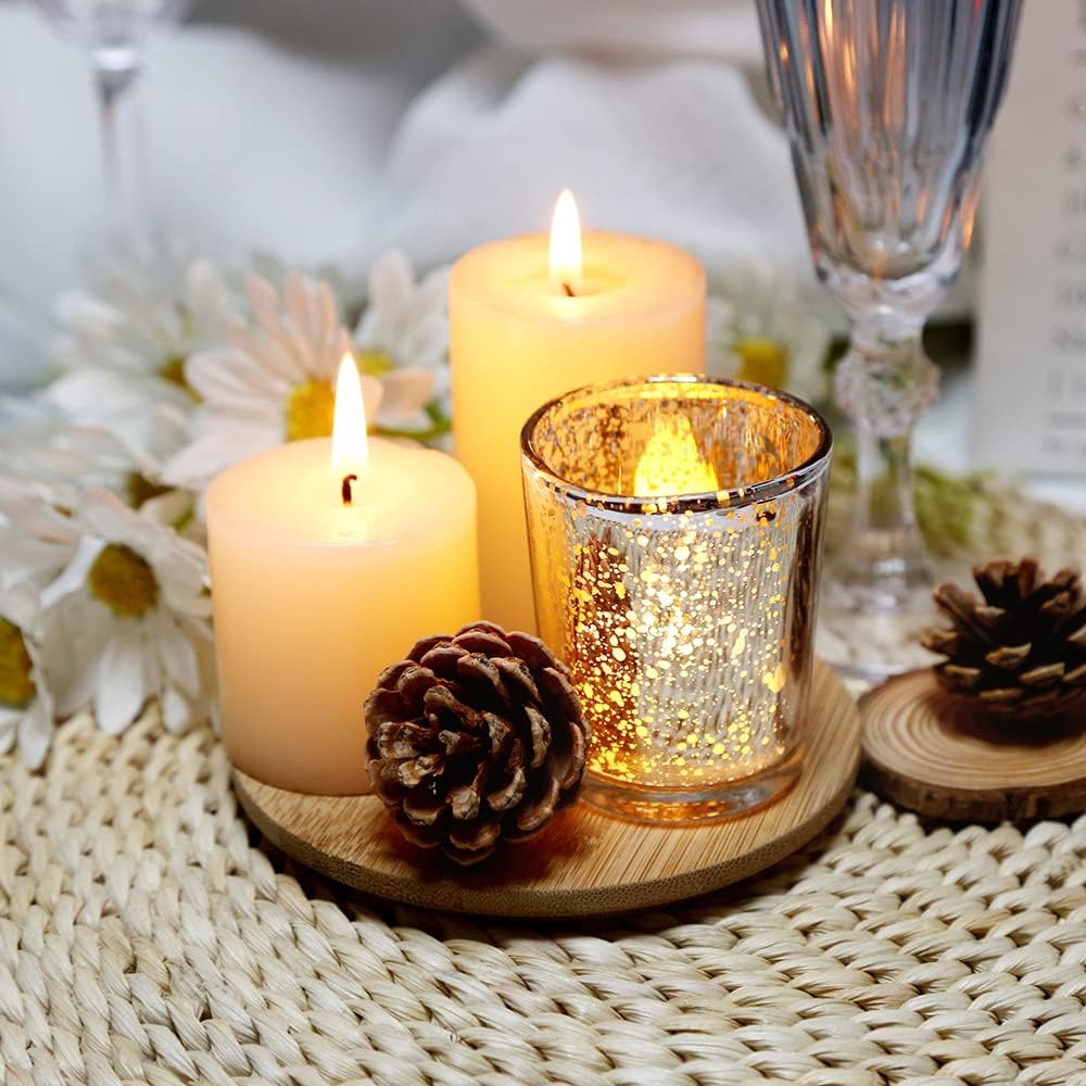 Gold Mercury Glass Tea Light Holders Set of 36 - Elegant Votive Candle Holders for Weddings, Showers and Home Decor - Perfect for Table Centerpieces and Parties (Glass, Gold)
