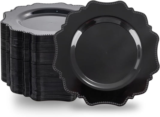 COLOSUS 100pcs Black Plastic Dessert Plates - 7.5 Inch- Heavy Duty Disposable Plastic Appetizer/Salad/Cake Plates for Party Wedding Birthday and Everyday Use