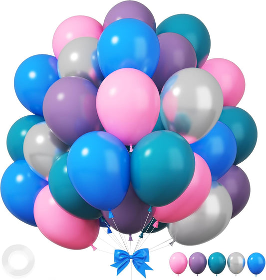 Pink Blue Purple Balloons, 12 Inchs Blue Pink Metallic Silver Cartoon Theme Balloons for Kids Birthday Hawaii Tropical Party Supplies Video Gaming Baby Shower Party Decorations