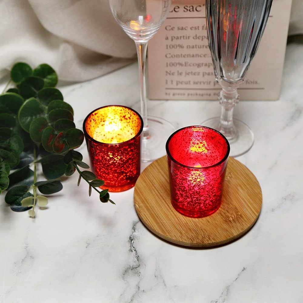 Red Mercury Glass Tea Light Holders Set of 36 - Elegant Votive Candle Holders for Weddings, Showers and Home Decor - Perfect for Table Centerpieces and Parties (Glass, Red)