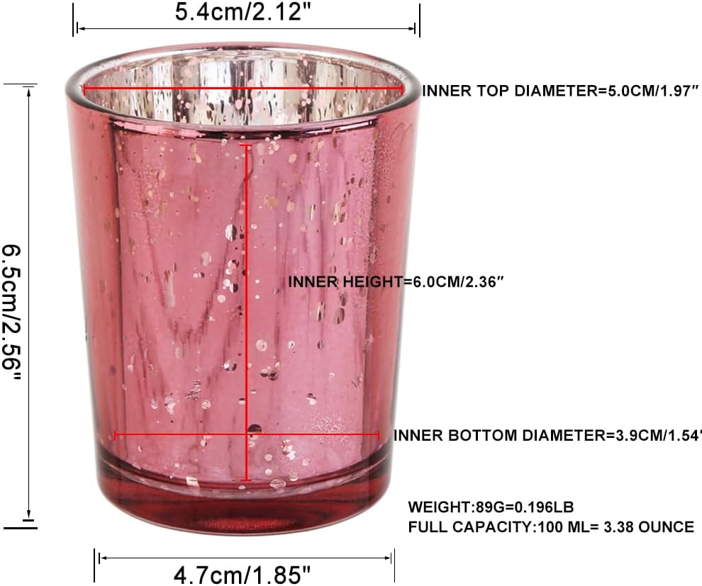 Pink Mercury Glass Tea Light Holders Set of 36 - Elegant Votive Candle Holders for Weddings, Showers and Home Decor - Perfect for Table Centerpieces and Parties (Glass, Pink)