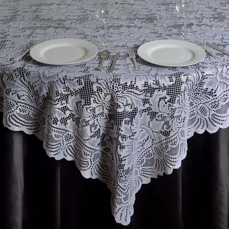 Efavormart 90" x 90" White Square Lace Table Overlay for Wedding Catering Party Table Decorations