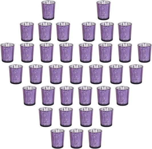 Purple Mercury Glass Tea Light Holders Set of 36 - Elegant Votive Candle Holders for Weddings, Showers and Home Decor - Perfect for Table Centerpieces and Parties (Glass, Purple)