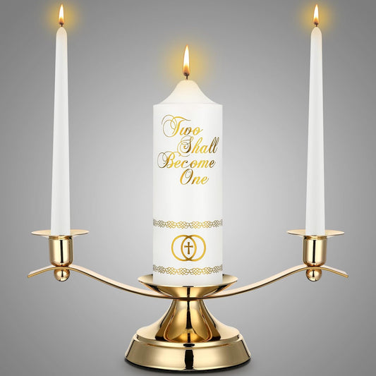 Irenare Unity Candles with Holder for Wedding Ceremony Wedding Decortions Accessories Glass Candle Holder Pillar Candle for Formal Events Church(Elegant)