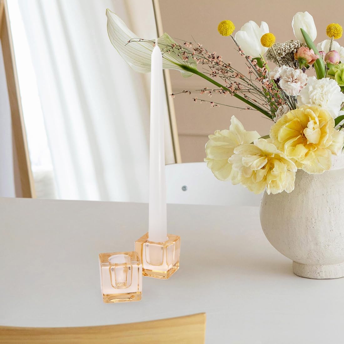 24-Pack Candlestick Holders Bulk - Thick Glass, Amber Taper Candle Holders for Wedding Banquet, Anniversaries