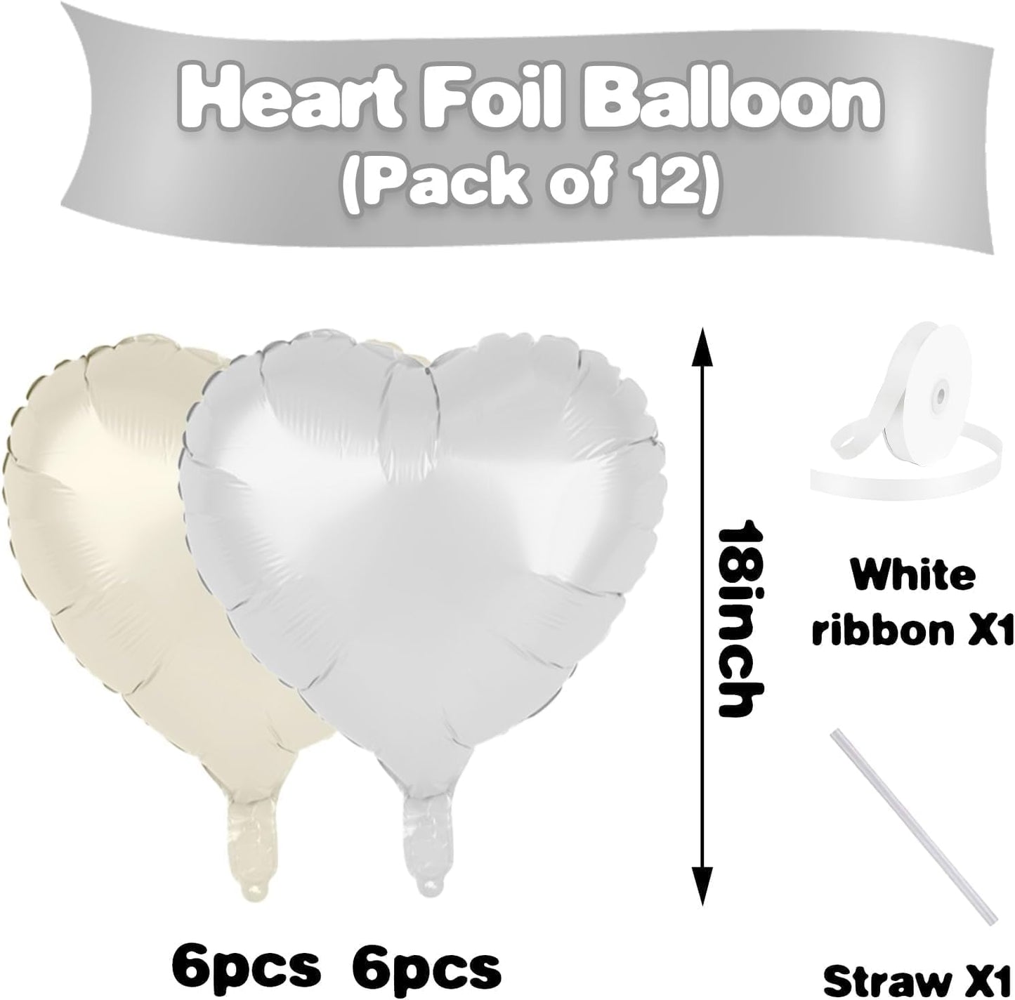Cream White Heart Balloons,12Pcs 18 Inch Beige Helium Foil Love Heart Shaped Balloons for Boho Wedding Engagement Party Gender Reveal Anniversary Birthday Baby Shower Valentines Day Decorations