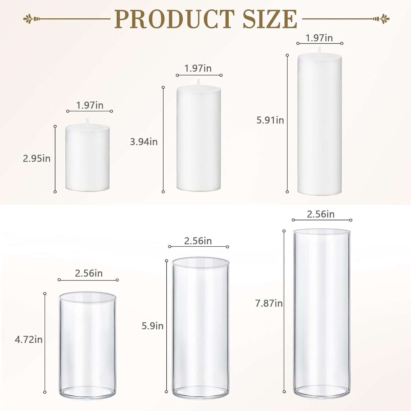 24 PCS Ivory White Pillar Candles with Glass Candle Holders Clear Hurricane Candle Holders Glass Cylinder Vases for Centerpieces Wedding Party, Event, Home Office (12 Candles+12 Candle Hoders)