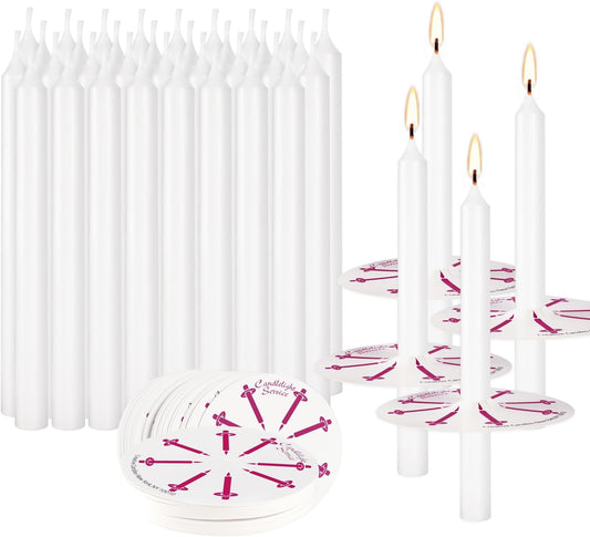 100 White Odorless Taper Candles - Handheld with Drip Protection, 5 Inches - Church & Sabbath Religious Candles