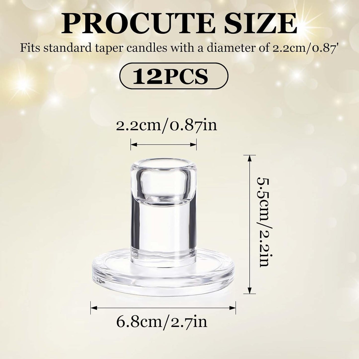 12-Pack Clear Taper Candle Holders, Glass Candlestick Holders for Tapered Candles, 2.2" H with 2.7" Base - Bulk Glass Candle Sticks for Weddings, Tables, Fireplace Mantel Decor