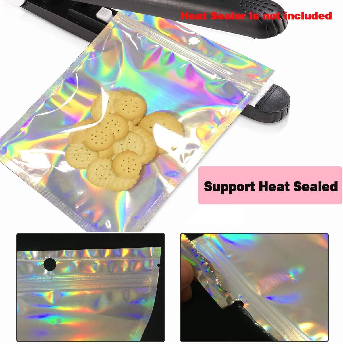 Smell Proof Bags & Resealable Foil Pouch Sample Bag [100 PCS ] Great for Party Favor Food Storage (Holographic Color) (6x9 Inch)