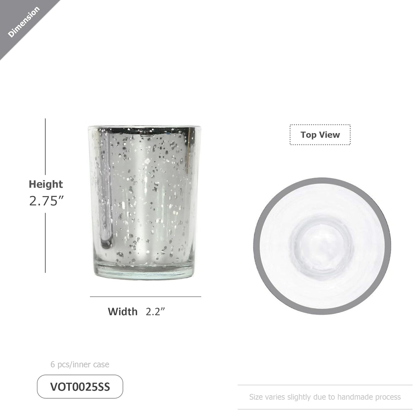 WGV Silver Speckled Tea Light Votive Candle Holder 2.2x2.75, Small Tiny Utility Cylinder Mercury Glass Vase, Home Accent Decor, 6 Pieces