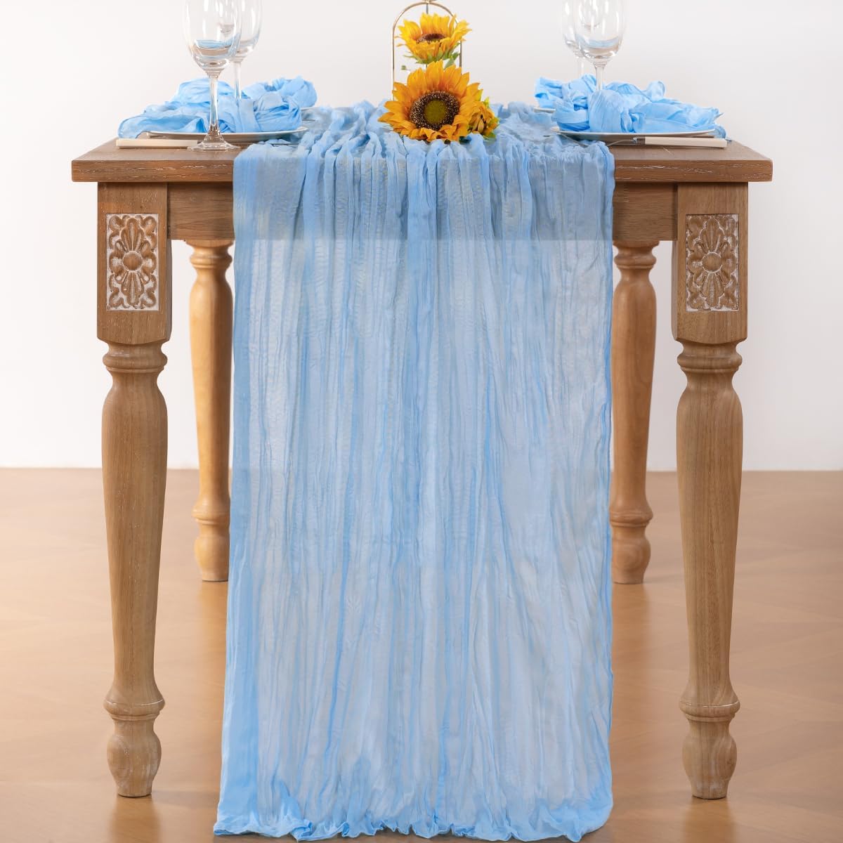 Baby Blue Cheesecloth Table Runner 4 Pack Fall Table Runners Boho Gauze 120 Inches Light Blue Cheese Cloth Fall Table Decorations for Thanksgiving Wedding Bridal Baby Boy Shower Party