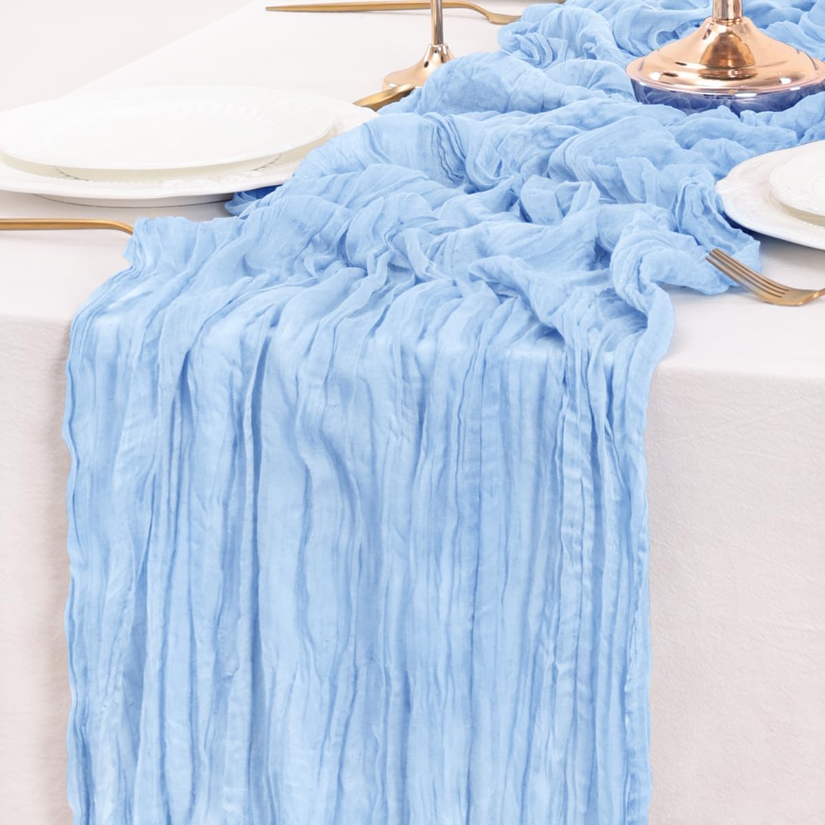 Light Blue Table Runner Cheesecloth Table Runners 4 Pack 14FT Baby Shower Decoration 160 Inches Fall Table Decor Dining Room Centerpiece Wedding Boho Baby Shower Birthday