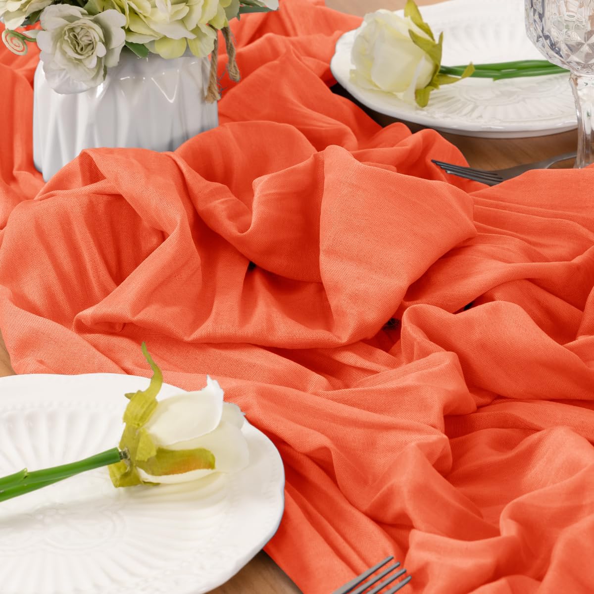 Orange Table Runner Cheesecloth Table Runner 4 Pack 10FT Farmhouse Table Runners 120 Inches Fall Table Decor Dining Room Centerpiece Wedding Boho Baby Shower Birthday
