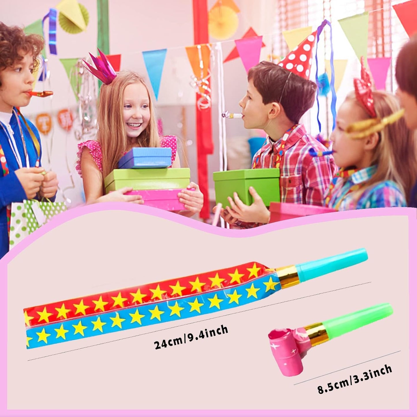 100PCS Multicolor Party Blowers & Whistles - 100 Count, Funny Noise Makers for Kids & Adults, Reusable Paper Blowers, Perfect for Birthdays, Weddings & More