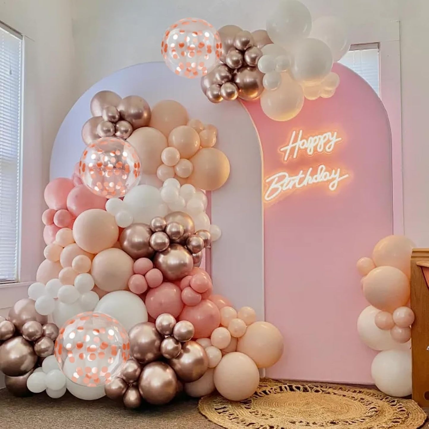 Retro Pink White Balloons, 12 Inchs Blush Pink Sand White Metallic Rose Gold Balloons for Girls Princess Birthday Party Wedding Anniversary Engagement Bridal Baby Shower Decorations