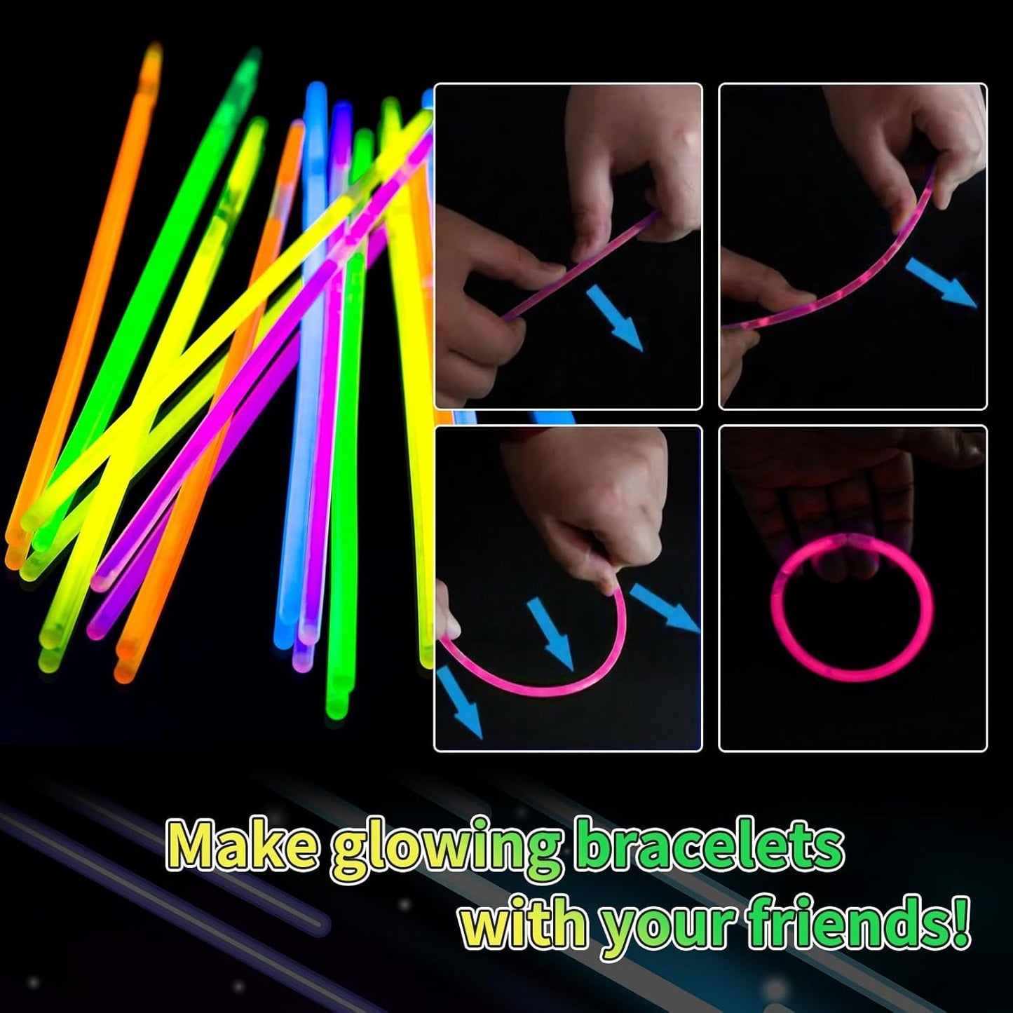 100 Pack 8” Red Glow Sticks Bulk with 100 Connectors Neon Glow In The Dark Party favors Supplies for Holiday Birthday Party Decoration (Red)