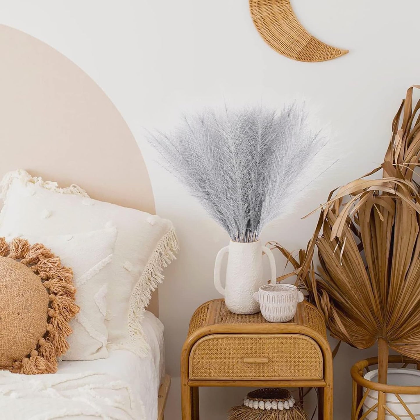 50pcs Faux Pampas Grass Grey, 21.6" Short Artificial Pompous Grass Floral Fake Pompas Grass Branches Vase Filler Flower Arrangement for Home Wedding Boho Decor