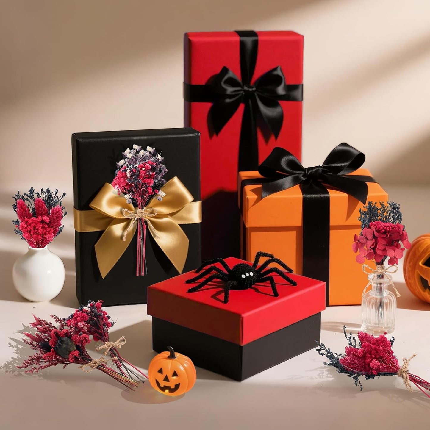 12/24 PCS Charming Dried Flowers Bouquet for Vase Various Dried Wildflowers with Stems Mini Handmade Wildflowers Natural Real Flowers Bulk Flowers Craft (Black and Red, 12PCS)