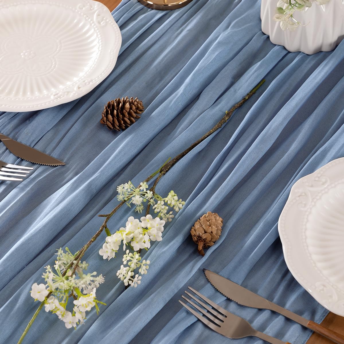 Dusty Blue Table Runner Cheesecloth Table Runner 4 Pack 14FT Farmhouse Table Runners 160 Inches Fall Table Decor Dining Room Centerpiece Wedding Boho Baby Shower Birthday