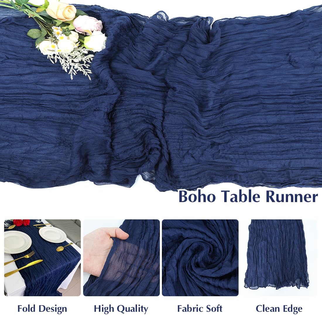 10 Pack Blue Cheesecloth Table Runner -21*120Inch Long Boho Wedding Table Decor, Rustic Gauze Fabric Runner for Bridal Showers, Baby Showers & Parties (Sheer, Lightweight, Wrinkled Design)