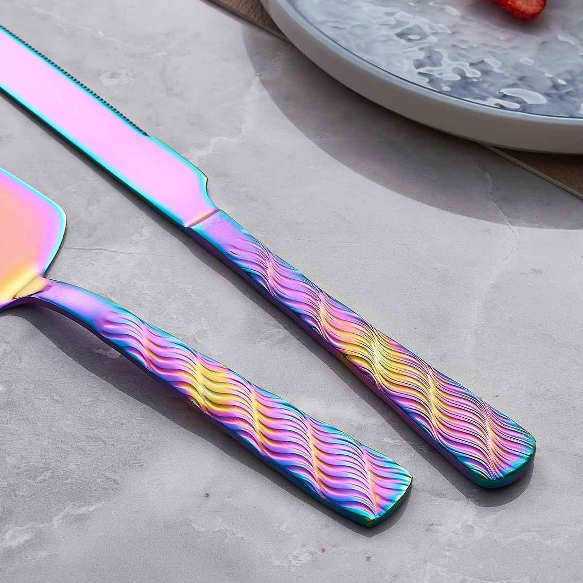 Rainbow Cake Cutting Set, Stainless Steel Cake Knife and Server, Cake Pie Cutter Set for Wedding, Birthday, Party