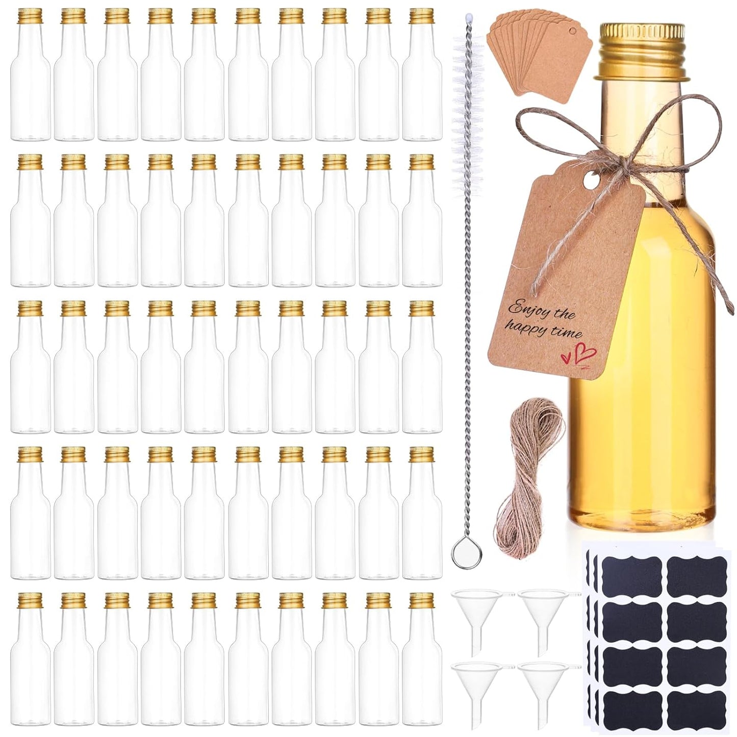 Dualshine 100 Pcs Mini Liquor Bottles, 1.7oz/50ml Shot Bottles with Gold Aluminium Caps, Reusable, Ideal for Juices, Travel, Home, Weddings, Parties