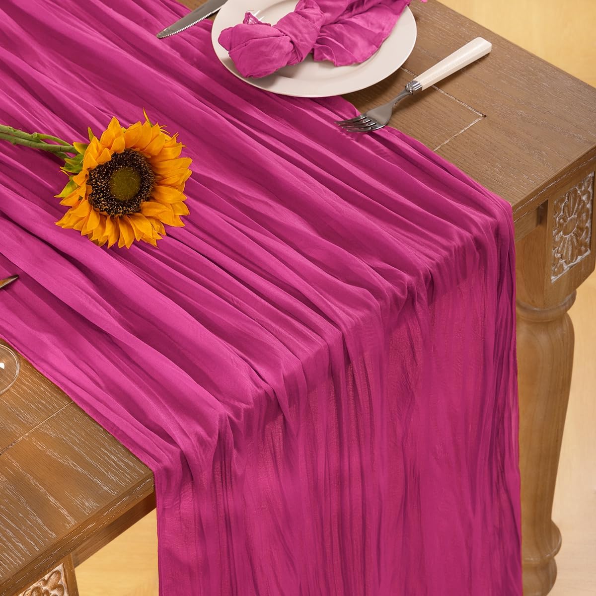 Hot Pink Cheesecloth Table Runner 4 Pack Fall Table Runners Boho Gauze 120 Inches Fuschia Cheese Cloth Fall Table Decorations for Thanksgiving Weddings Bridal Baby Shower Birthday Parties