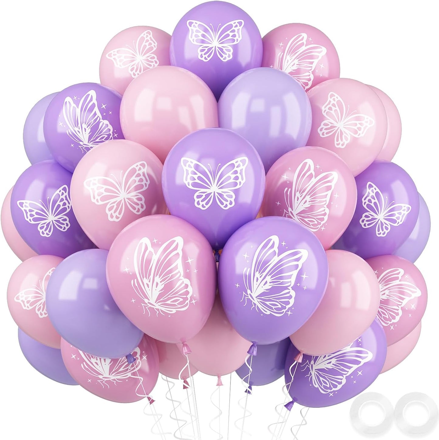 Maca Pink Purple Butterfly Printed Balloons - 52 PCS 12 Inch, Perfect for Baby Shower, Girls' Birthday Parties, or Wedding Decorations